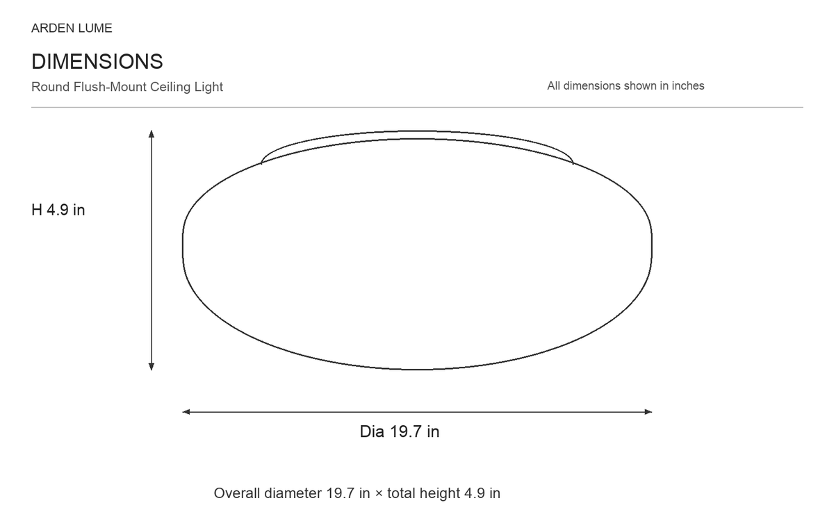 Round ceiling light dimensions diameter 19.7 inches and total height 4.9 inches