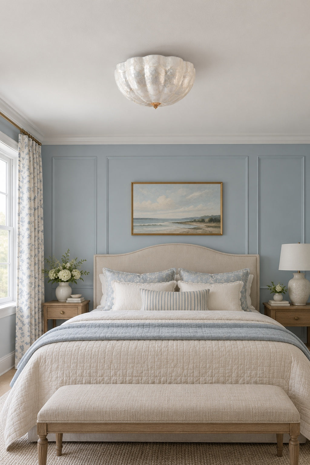 Selnacre shell mosaic flush-mount ceiling light — ai bedroom off