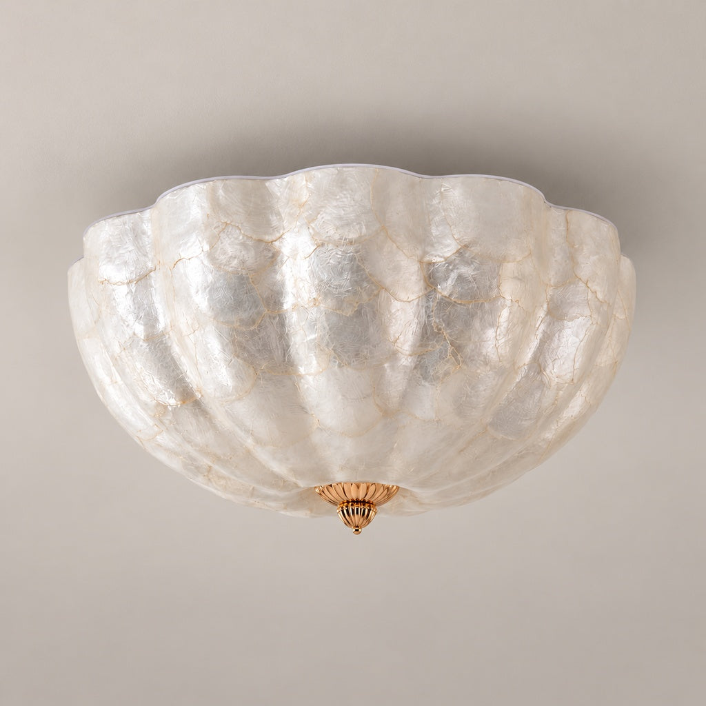 Selnacre shell mosaic flush-mount ceiling light — hero off