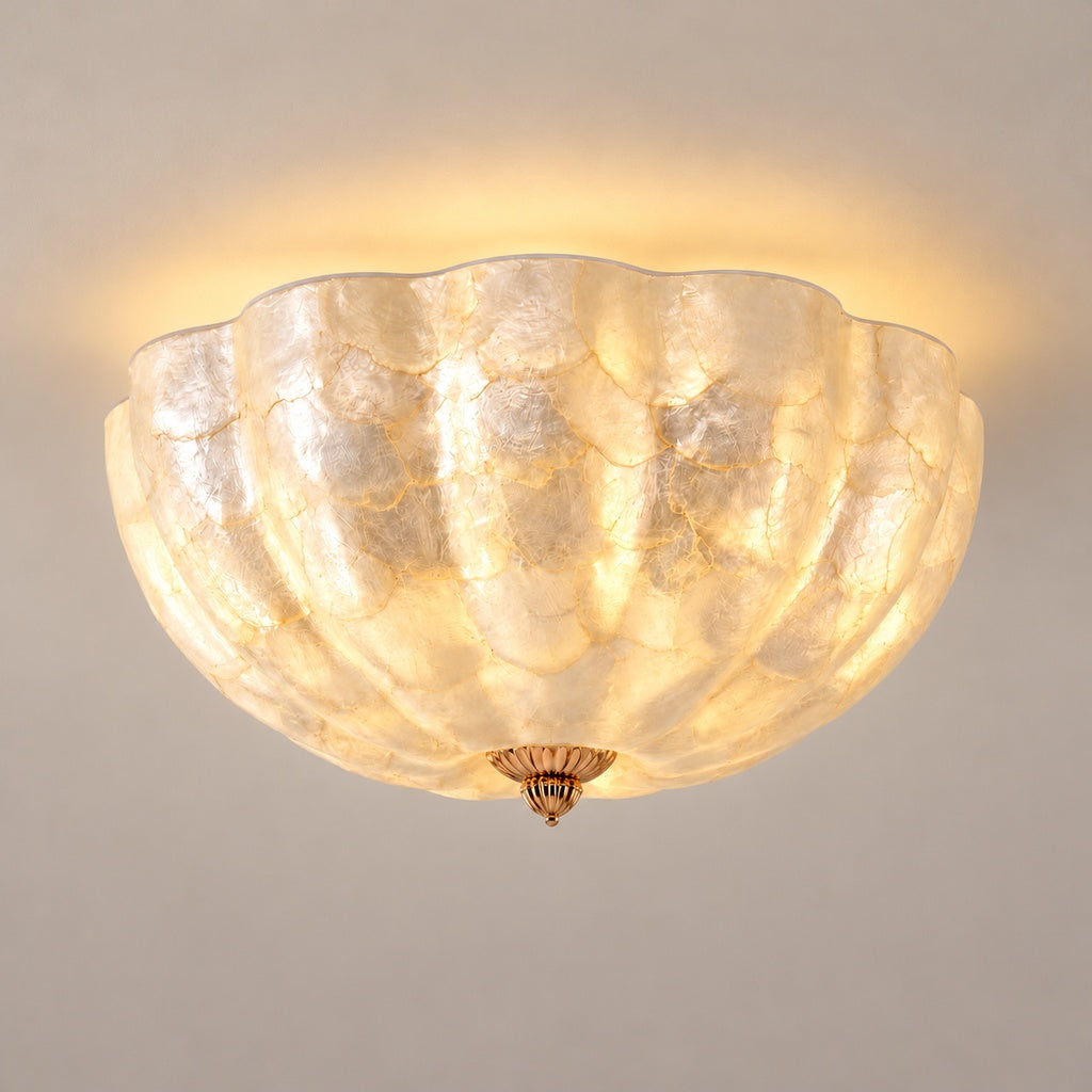Selnacre shell mosaic flush-mount ceiling light — hero on