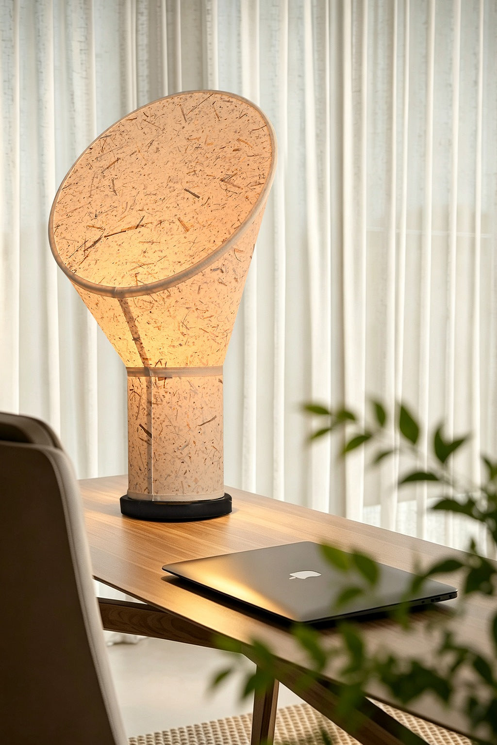 Serevane paper table lamp lit in the original desk scene