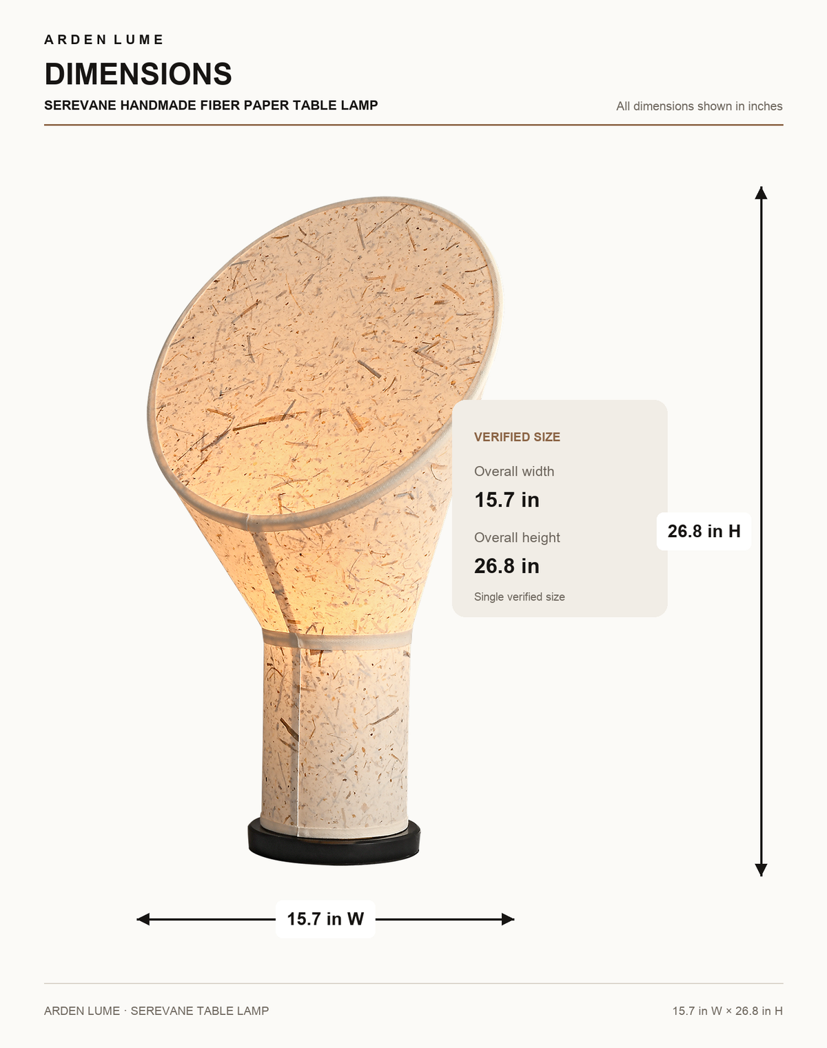 Serevane Sculptural Fiber Paper Table Lamp dimensions in inches