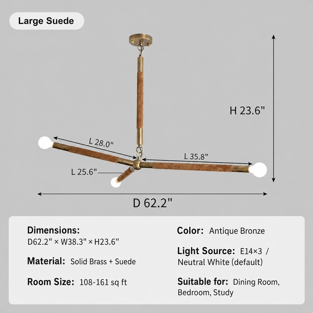Modern Brass Branch Chandelier with Suede Accents - 13 sku-branch-chandelier-large-suede