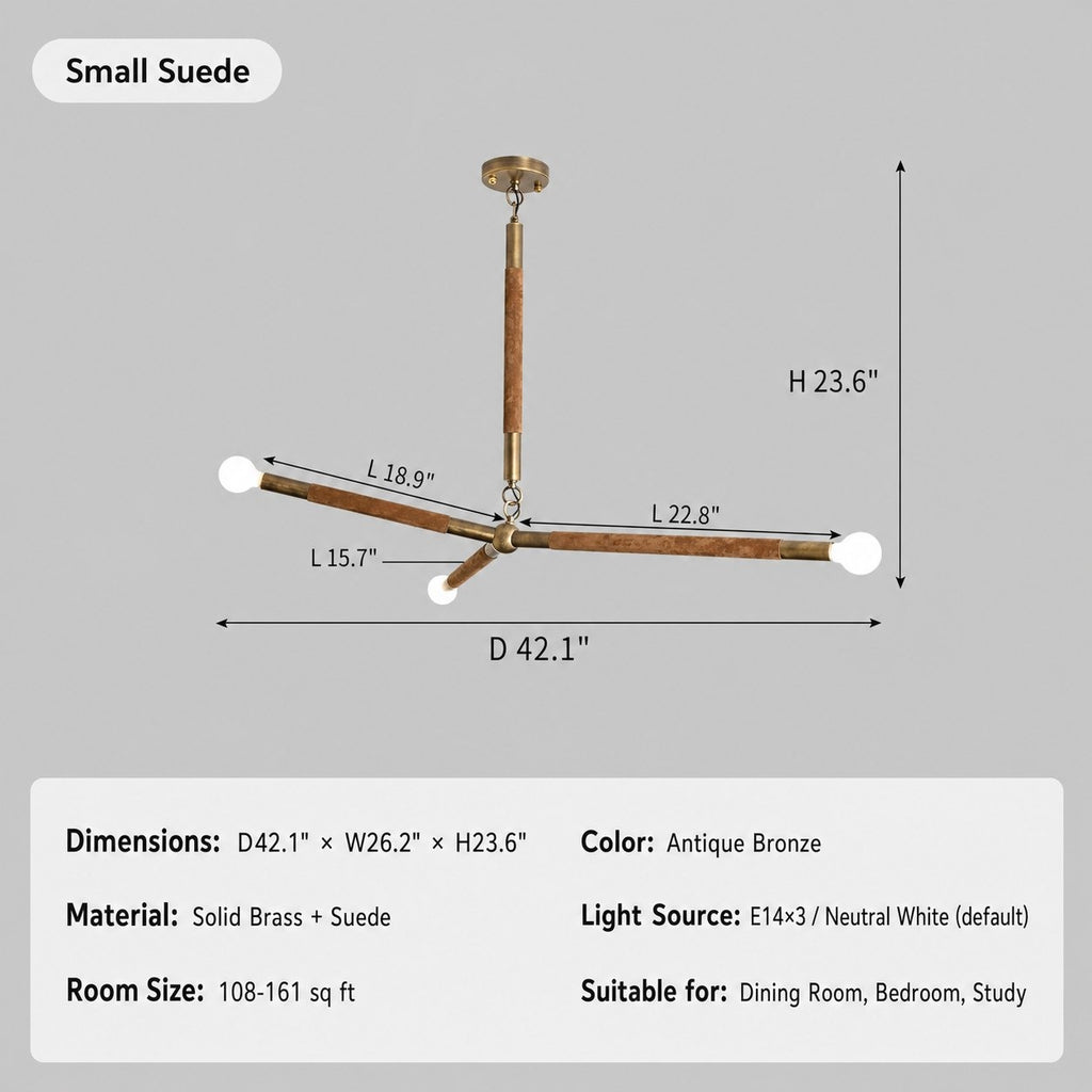 Modern Brass Branch Chandelier with Suede Accents - 12 sku-branch-chandelier-small-suede