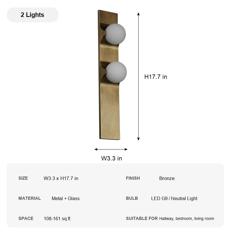 Modern Bronze Glass Globe Linear Wall Sconce - 09 sku-bronze-glass-globe-linear-wall-sconce-2-lights