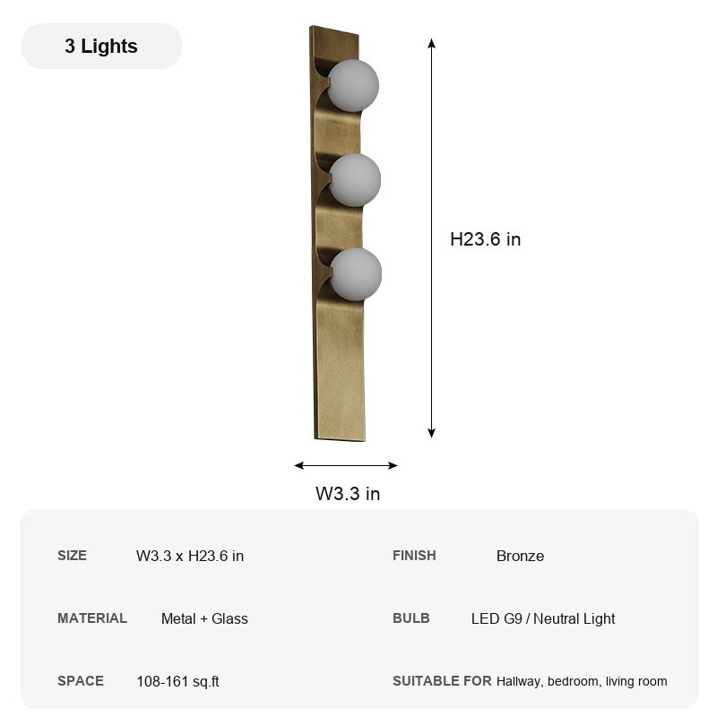 Modern Bronze Glass Globe Linear Wall Sconce - 10 sku-bronze-glass-globe-linear-wall-sconce-3-lights