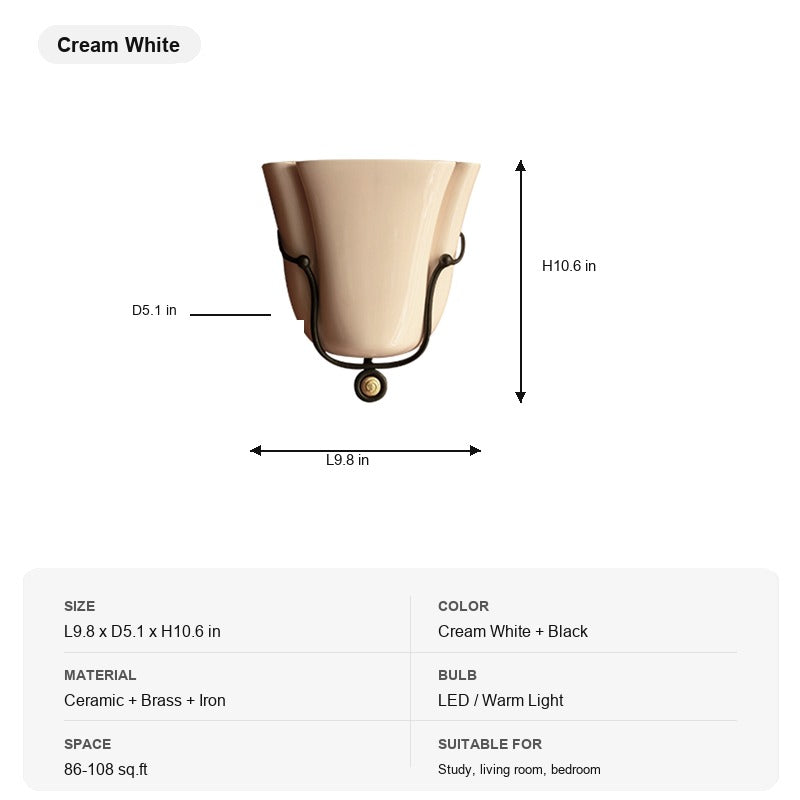 Modern Ceramic Cup Wall Sconce with Brass Accent - 16 sku-ceramic-cup-wall-sconce-cream-white