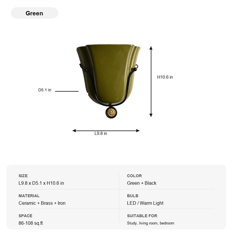 Modern Ceramic Cup Wall Sconce with Brass Accent - 17 sku-ceramic-cup-wall-sconce-green