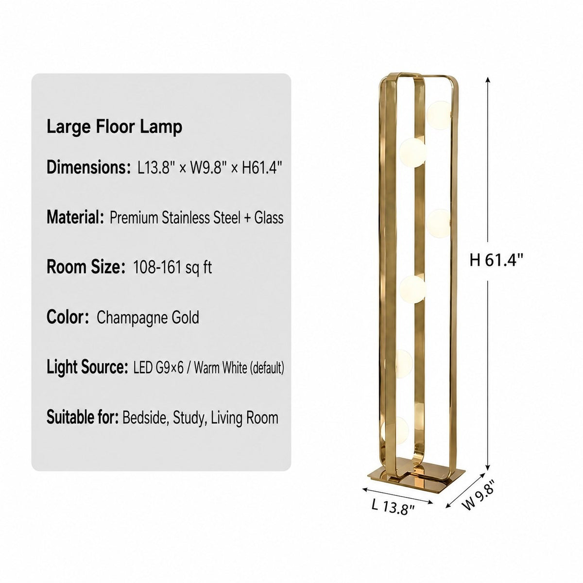 Modern Champagne Gold Globe Floor Lamp - 11 sku-champagne-gold-globe-floor-lamp-large