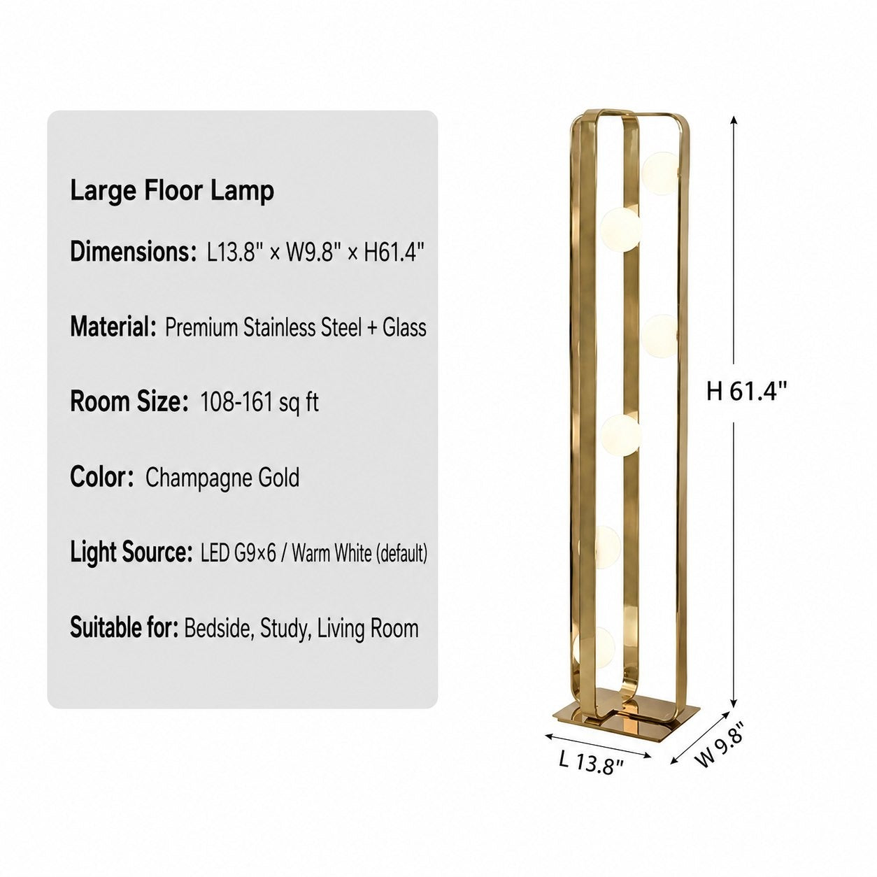 Modern Champagne Gold Globe Floor Lamp - 11 sku-champagne-gold-globe-floor-lamp-large