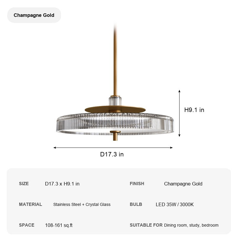 Modern Crystal Glass Drum Pendant Light - 09 sku-crystal-glass-drum-pendant-champagne-gold