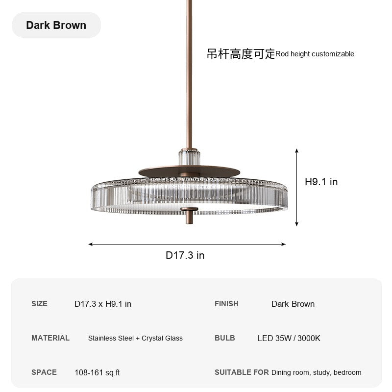 Modern Crystal Glass Drum Pendant Light - 10 sku-crystal-glass-drum-pendant-dark-brown