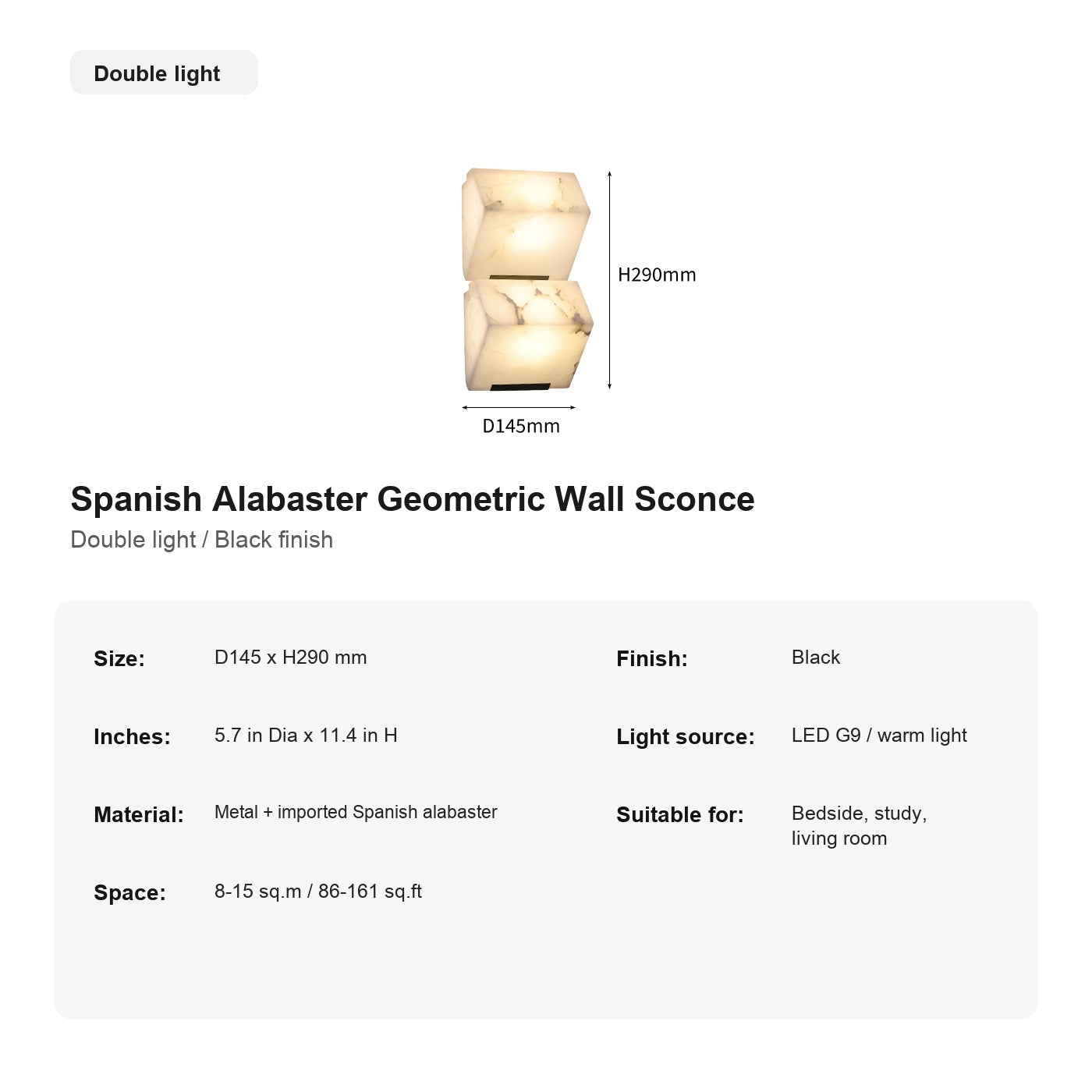 Modern Spanish Alabaster Geometric Wall Sconce - 14 sku-double-black-spanish-alabaster-geometric-wall-sconce