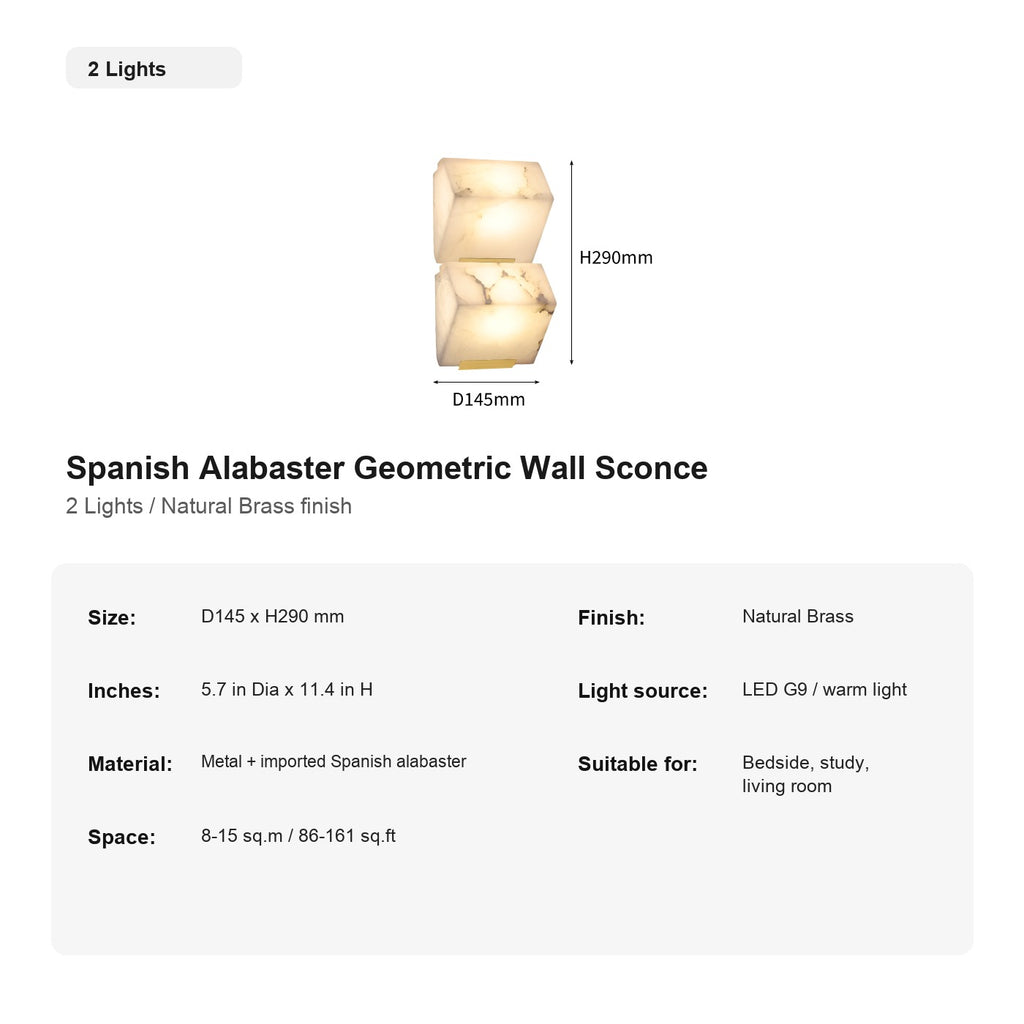 Modern Spanish Alabaster Geometric Wall Sconce - 18 sku-double-natural-brass-spanish-alabaster-geometric-wall-sconce