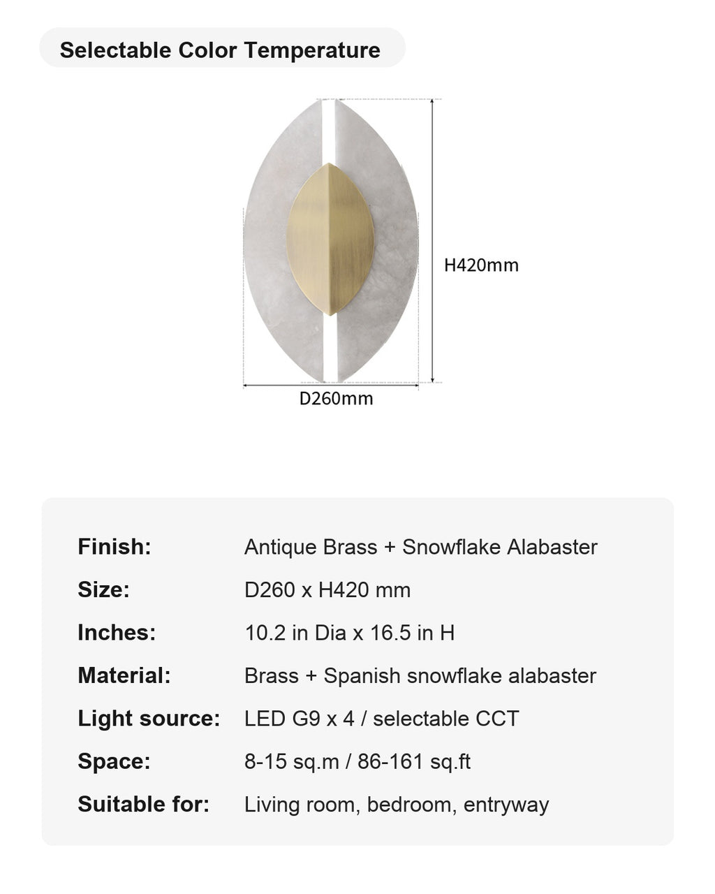 Modern Spanish Alabaster Leaf Wall Sconce in Antique Brass - 13 sku-selectable-cct-spanish-alabaster-leaf-wall-sconce