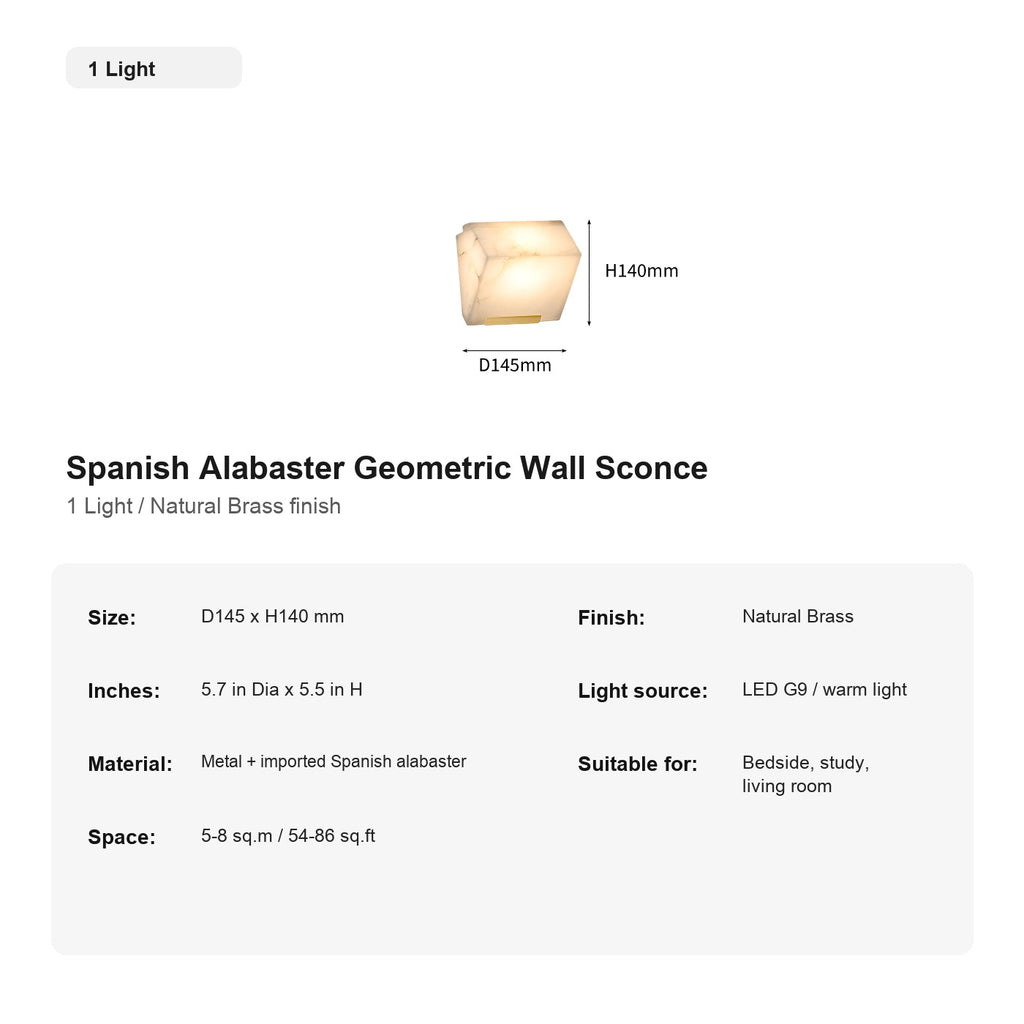 Modern Spanish Alabaster Geometric Wall Sconce - 17 sku-single-natural-brass-spanish-alabaster-geometric-wall-sconce