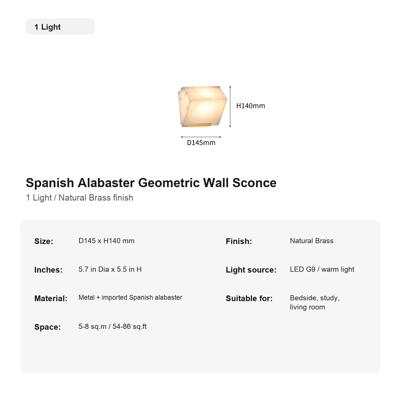 Modern Spanish Alabaster Geometric Wall Sconce - 17 sku-single-natural-brass-spanish-alabaster-geometric-wall-sconce