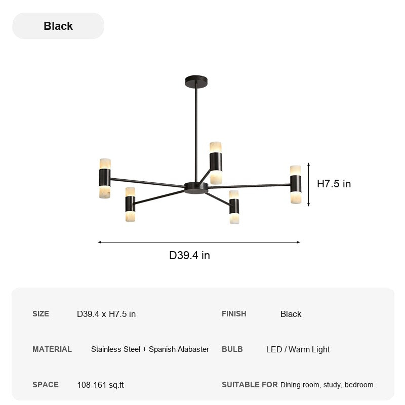Modern Spanish Alabaster Branch Chandelier - 12 sku-spanish-alabaster-branch-chandelier-black
