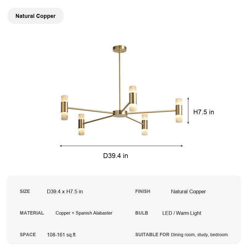 Modern Spanish Alabaster Branch Chandelier - 11 sku-spanish-alabaster-branch-chandelier-natural-copper