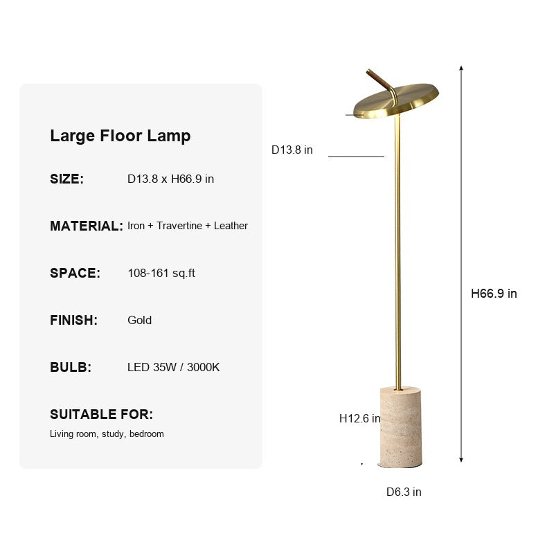 Modern Travertine Leather Floor Lamp in Gold - 12 sku-travertine-leather-floor-lamp-large