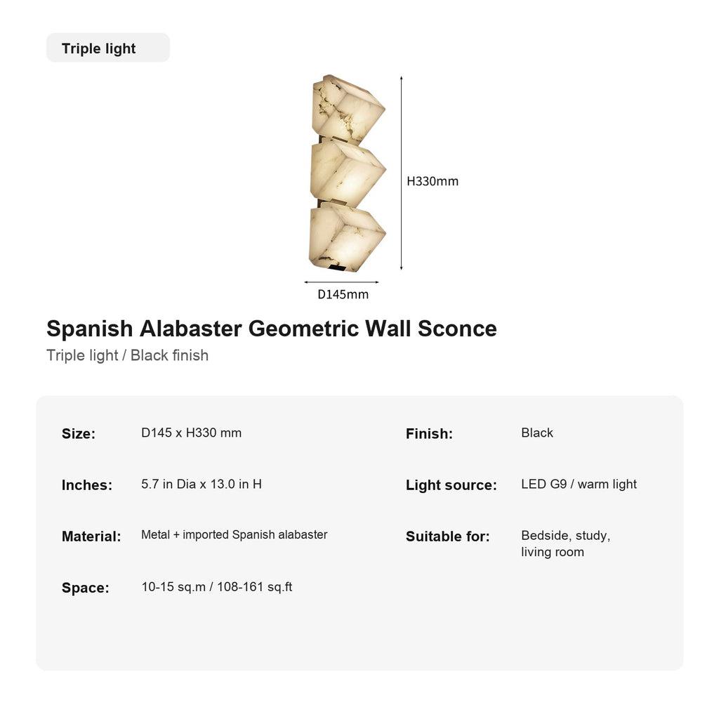 Modern Spanish Alabaster Geometric Wall Sconce - 15 sku-triple-black-spanish-alabaster-geometric-wall-sconce