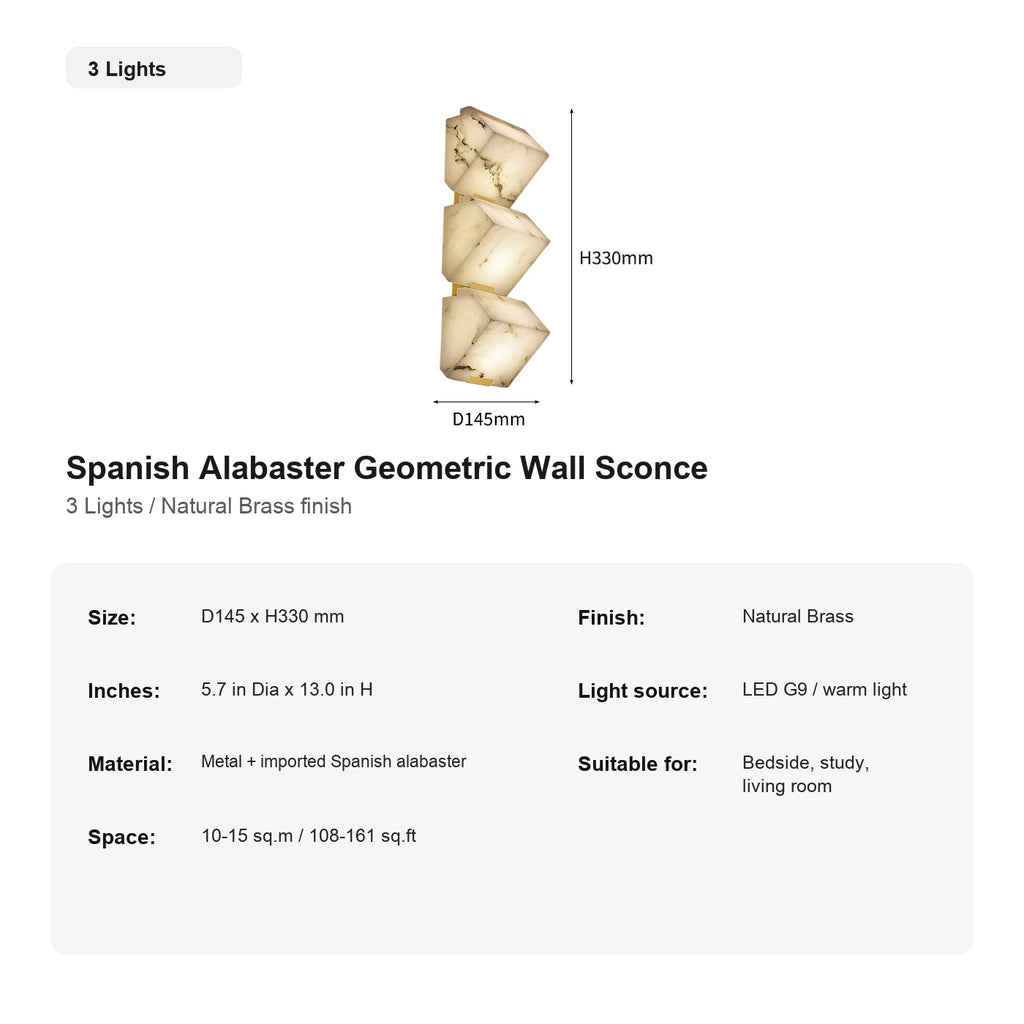 Modern Spanish Alabaster Geometric Wall Sconce - 19 sku-triple-natural-brass-spanish-alabaster-geometric-wall-sconce