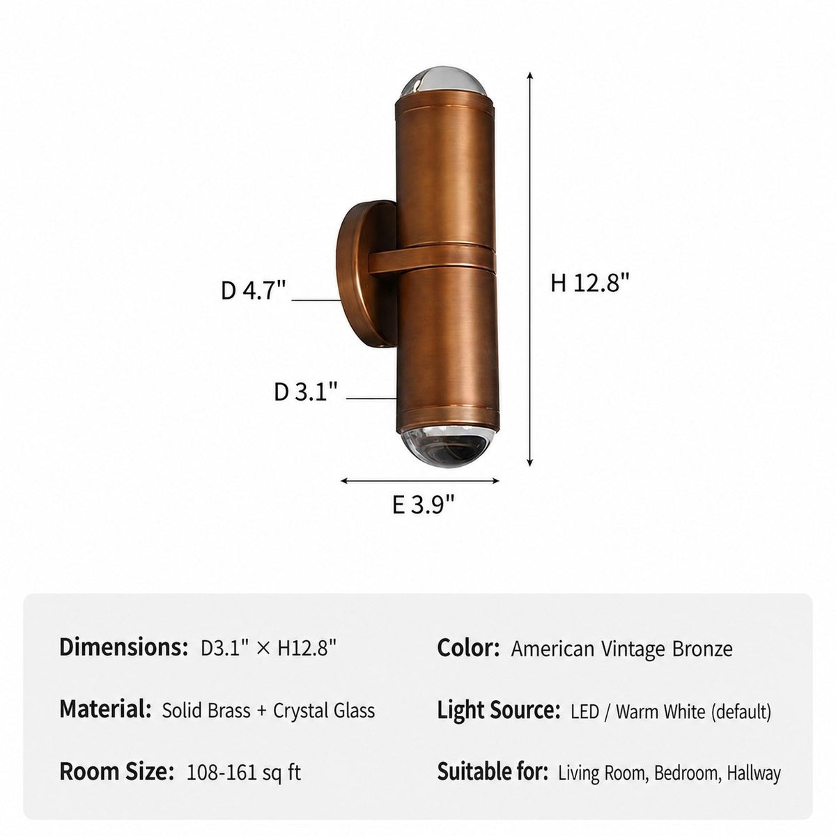 Modern Crystal Glass Cylinder Wall Sconce in Vintage Bronze - 07 sku-vintage-bronze-crystal-wall-sconce