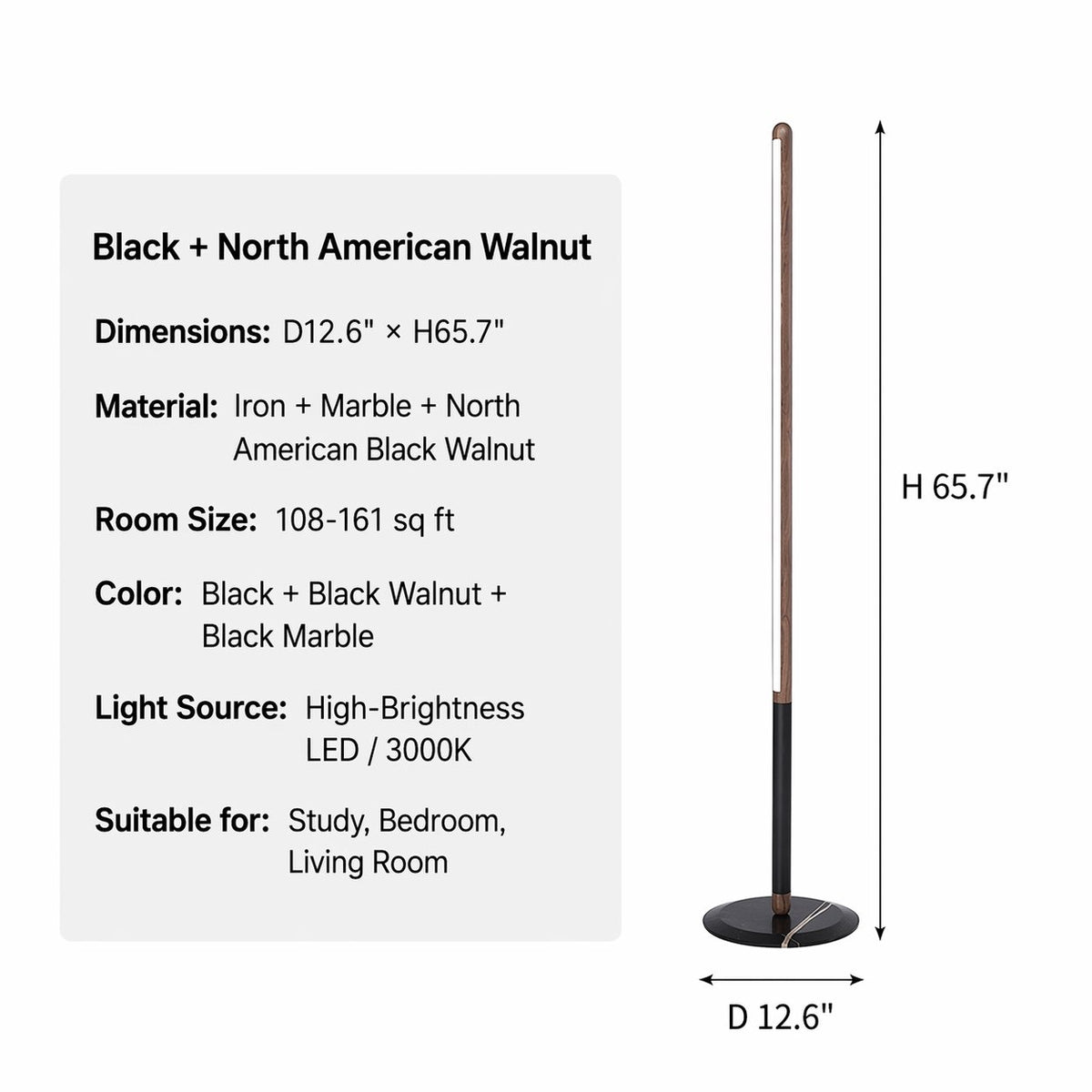 Modern Walnut LED Floor Lamp with Marble Base - 11 sku-walnut-led-floor-lamp-black