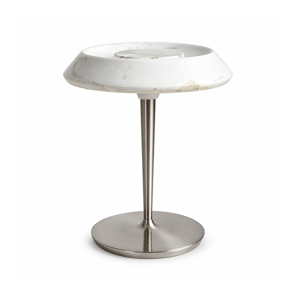 Solvenne Carrara white marble table lamp on a white background