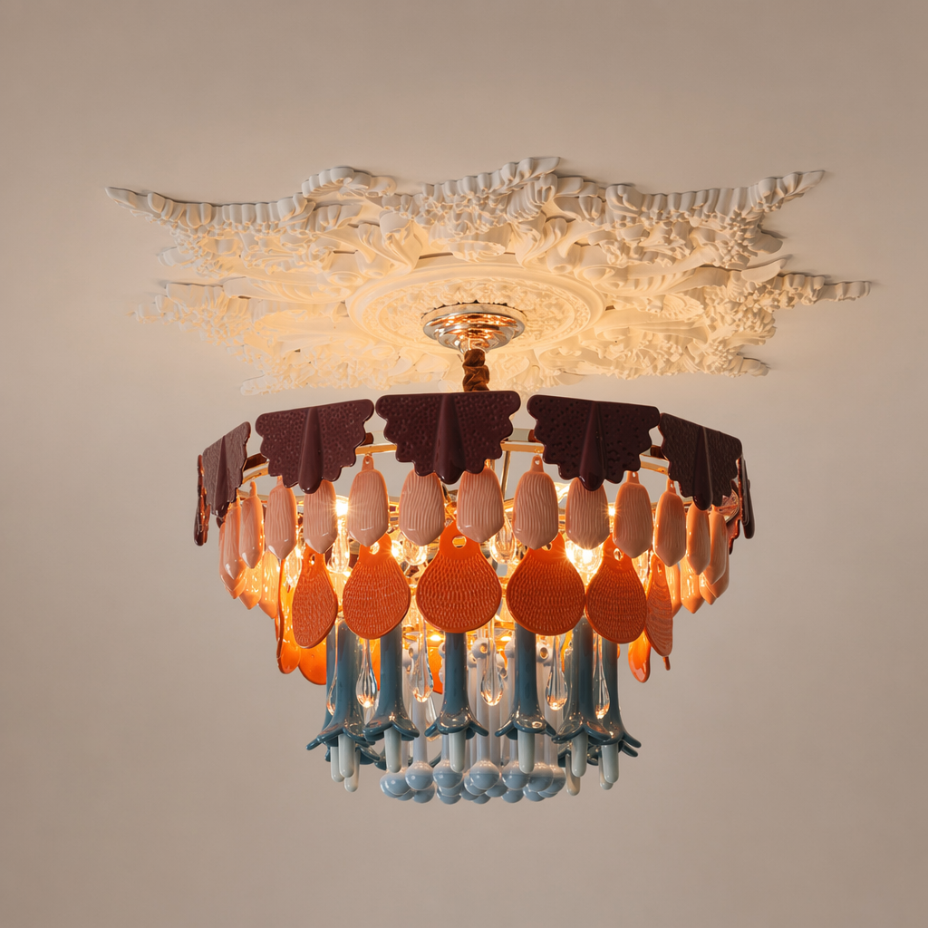 Colorful Ceramic Lily of the Valley Chandelier - variant variant-low-round-27-6in
