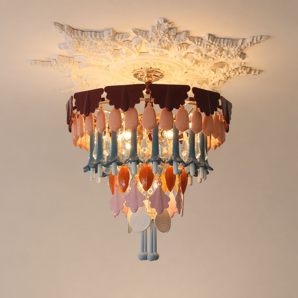 Colorful Ceramic Lily of the Valley Chandelier - variant variant-tall-round-27-6in