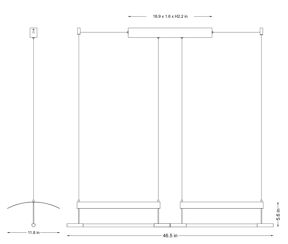 Veilane Double-Wing LED Pendant Light 46.5 in technical dimensions in inches