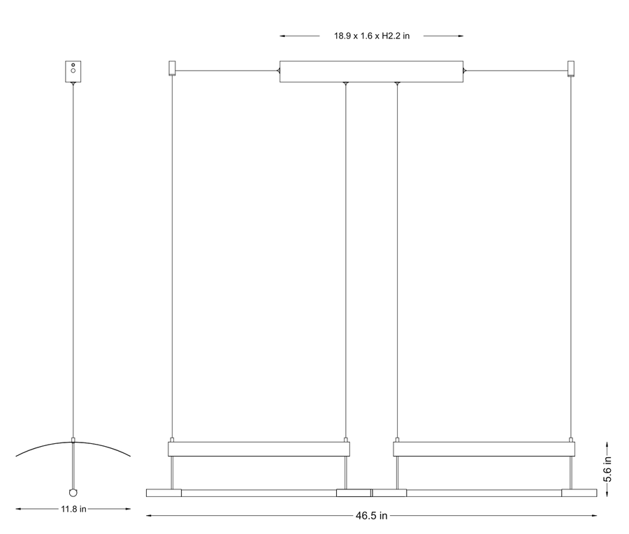Veilane Double-Wing LED Pendant Light 46.5 in technical dimensions in inches