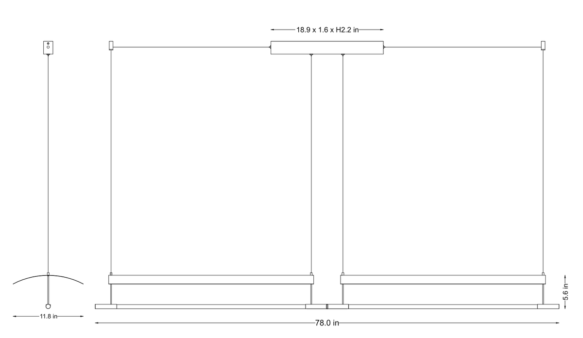 Veilane Double-Wing LED Pendant Light 78.0 in technical dimensions in inches