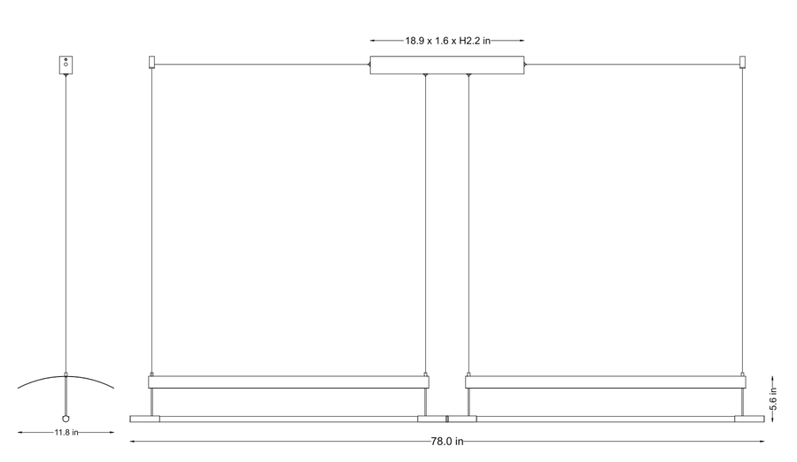 Veilane Double-Wing LED Pendant Light 78.0 in technical dimensions in inches