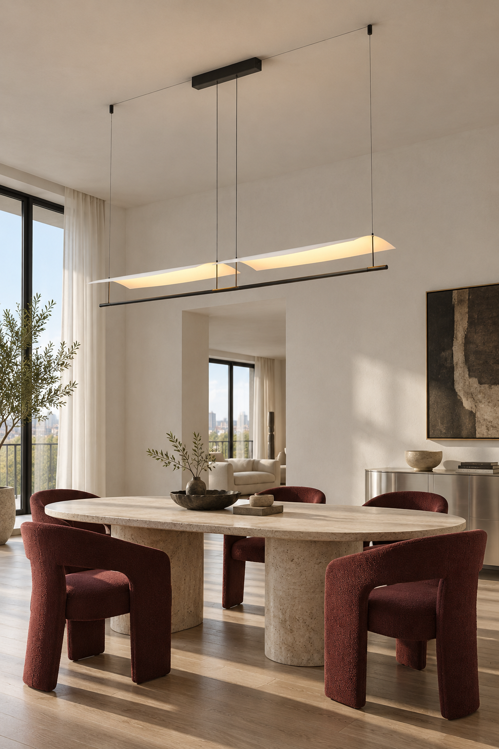 Veilane dual wing LED pendant light - 04 scene 1980 dining on