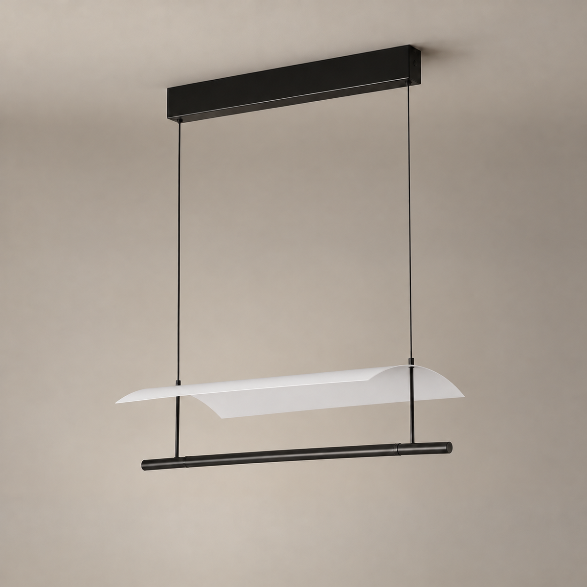 Veilane single wing LED pendant light, matte black and white silicone, light off
