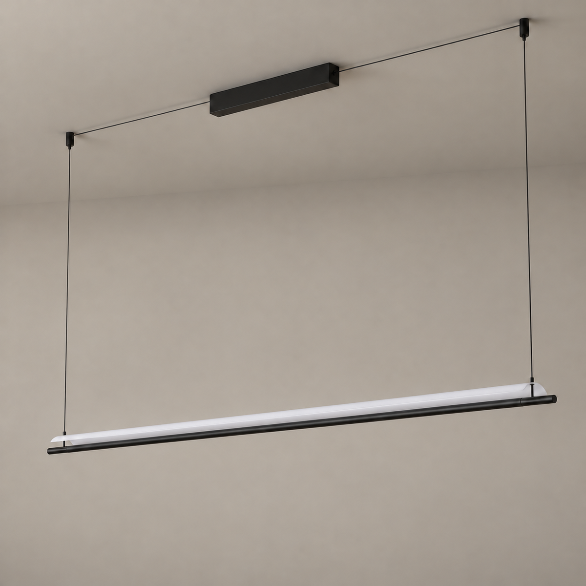 Veilane slim linear LED pendant light, matte black and white silicone, light off