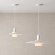 Vorylle aluminum and Spanish alabaster disc pendant — 24 cm and 40 cm sizes, concealed G9 warm light, complete ceiling installation