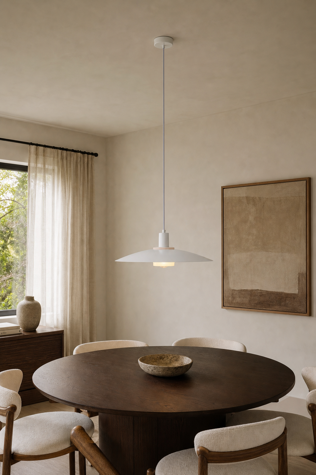 Vorylle white disc pendant light — 02 dining 40cm on