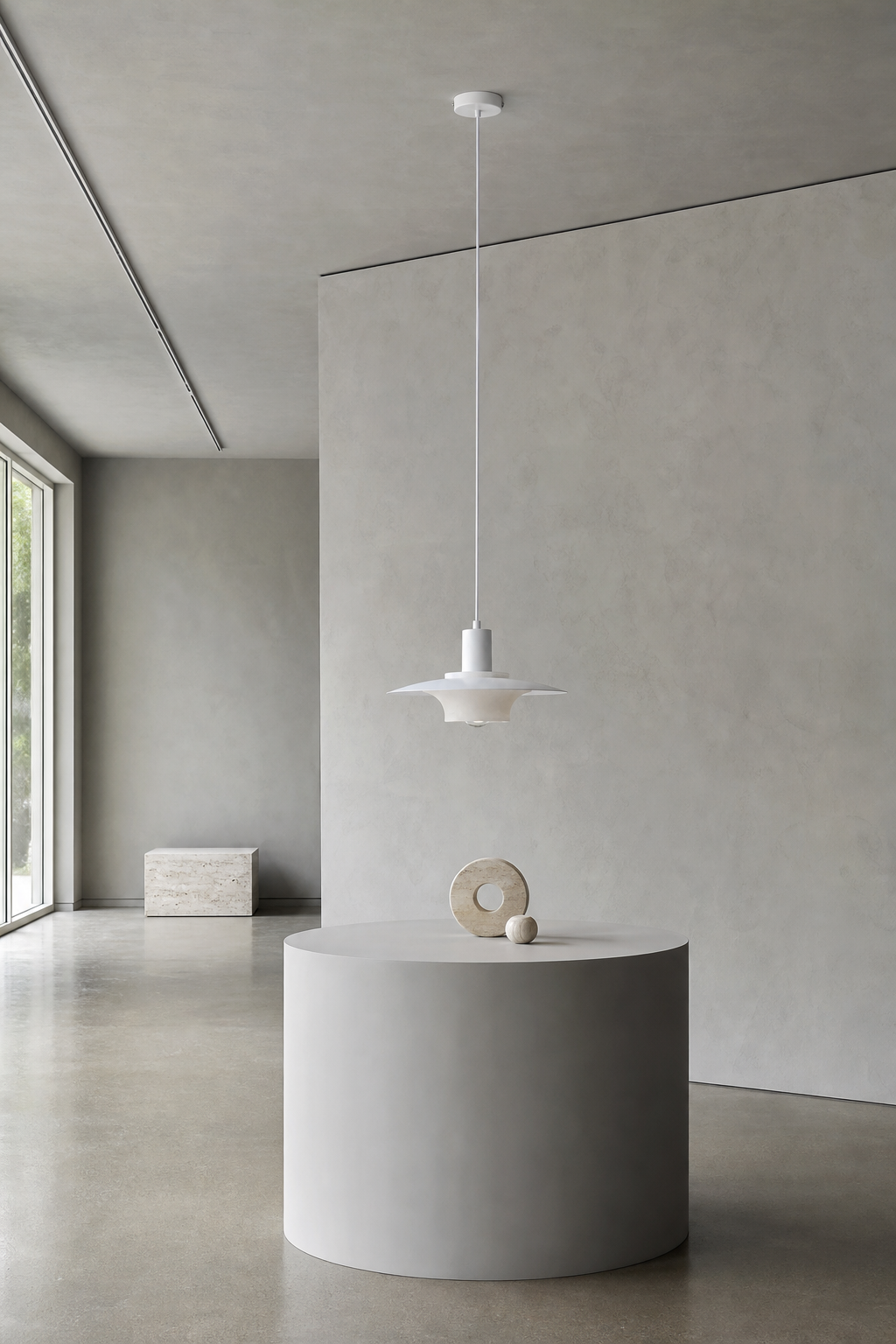 Vorylle white disc pendant light — 09 showroom 24cm off