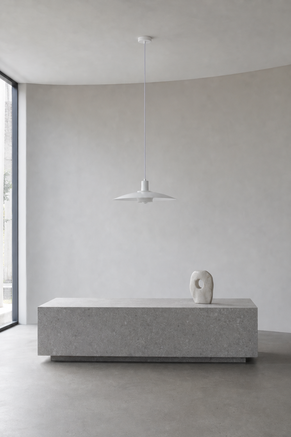 Vorylle white disc pendant light — 10 showroom 40cm side off