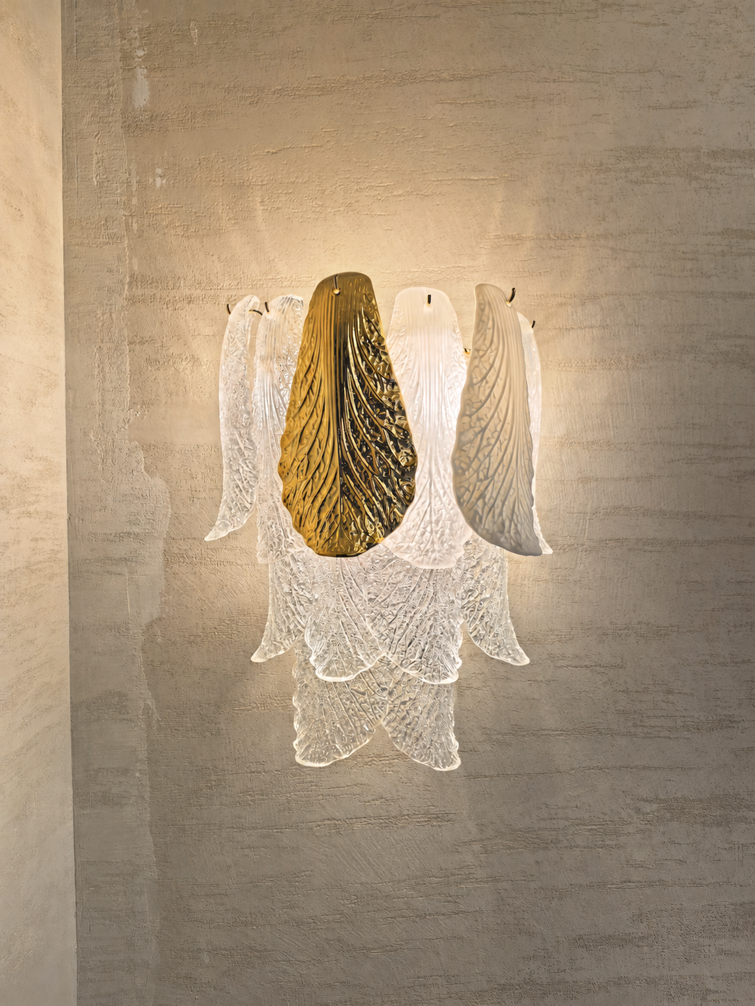 Ceramic and Glass Petal Wall Sconce: showroom photograph with the hanging label removed