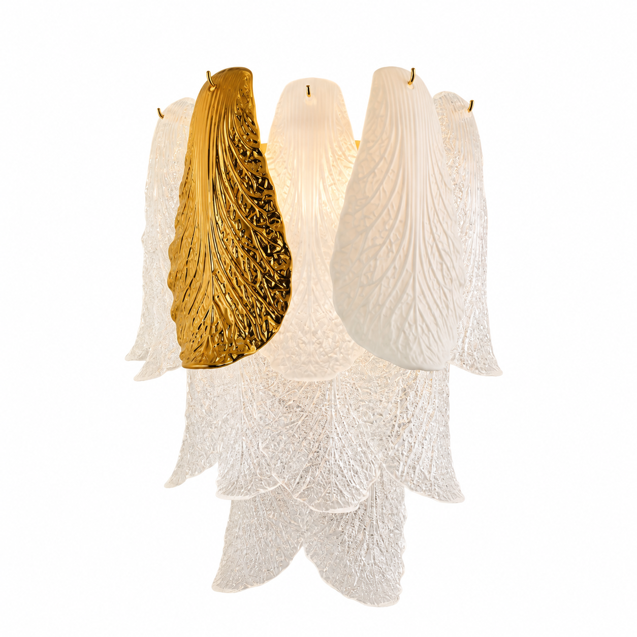 Ceramic and Glass Petal Wall Sconce: complete fixture on a white background