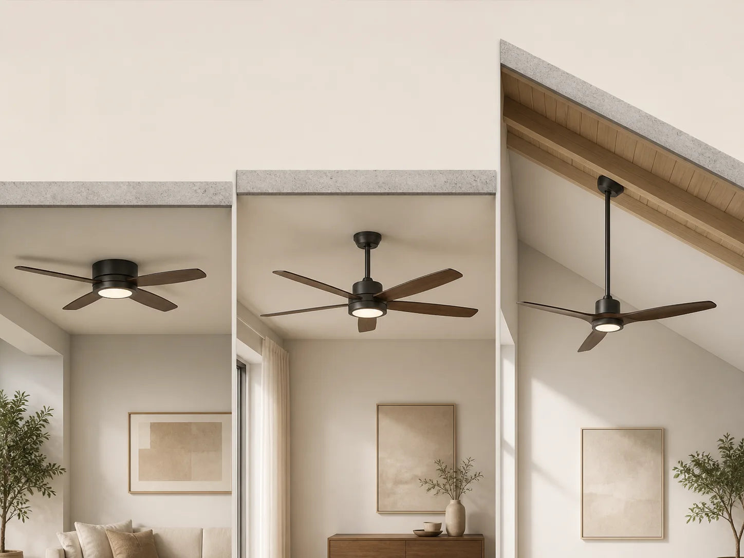 Flat, low and sloped ceiling conditions for fan-light planning