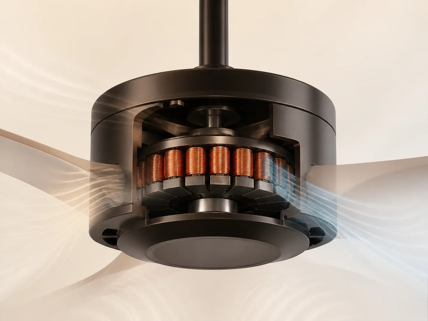 Illustrative ceiling fan motor and balanced airflow