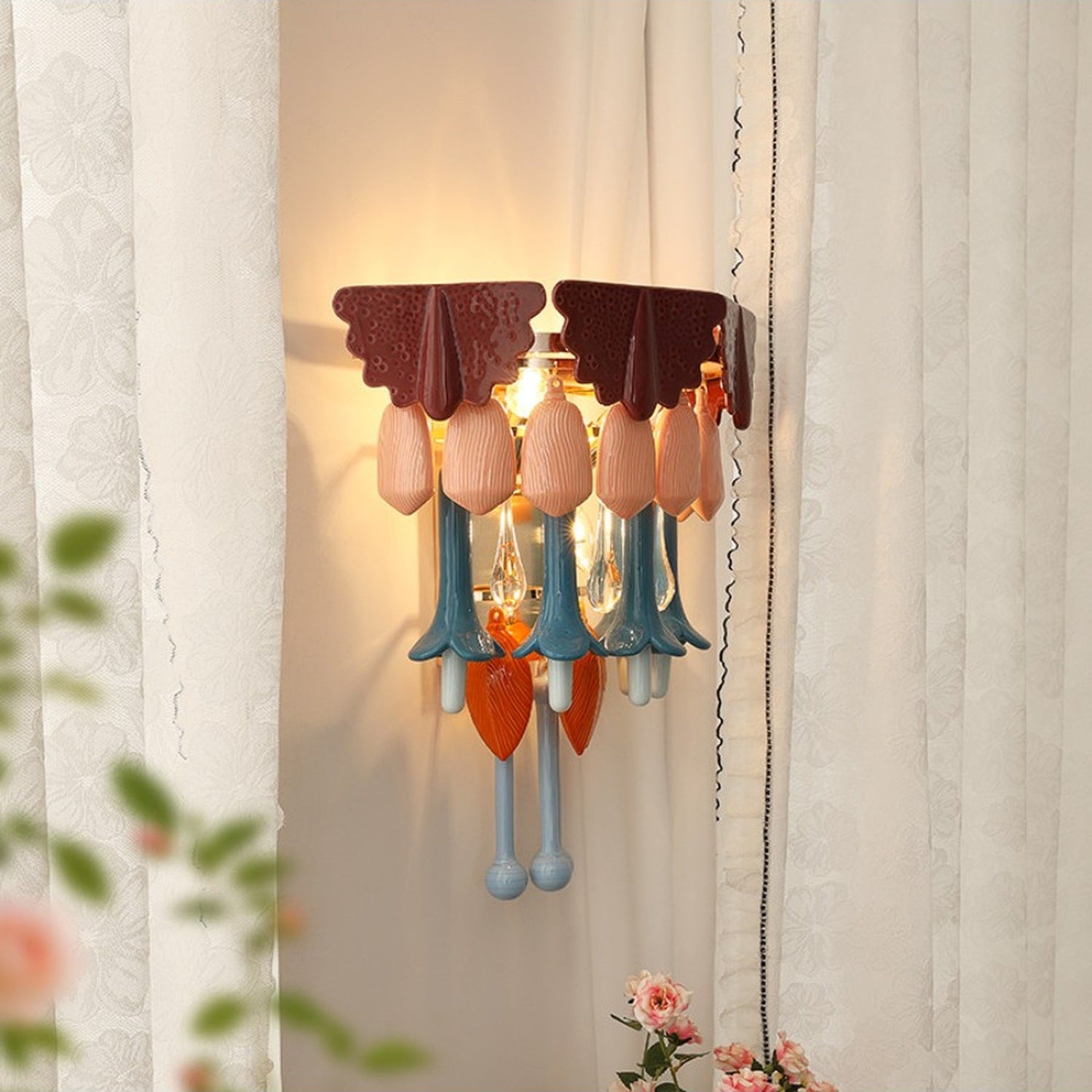 Side view of colorful ceramic glass wall sconce