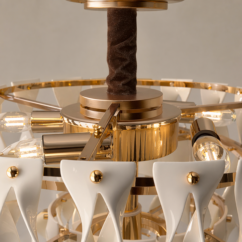 Gold-tone upper frame and ceramic ribbon attachment detail