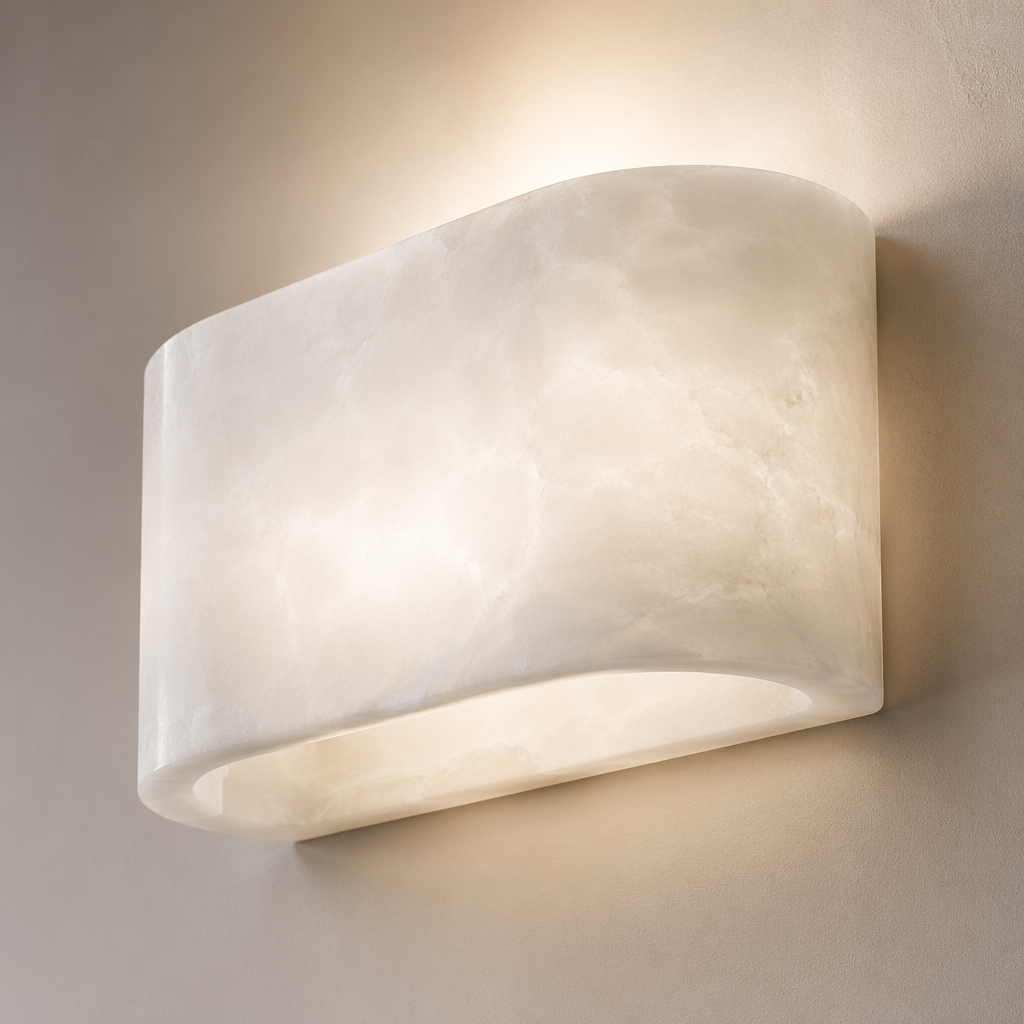 White snowflake alabaster shade with soft translucent glow