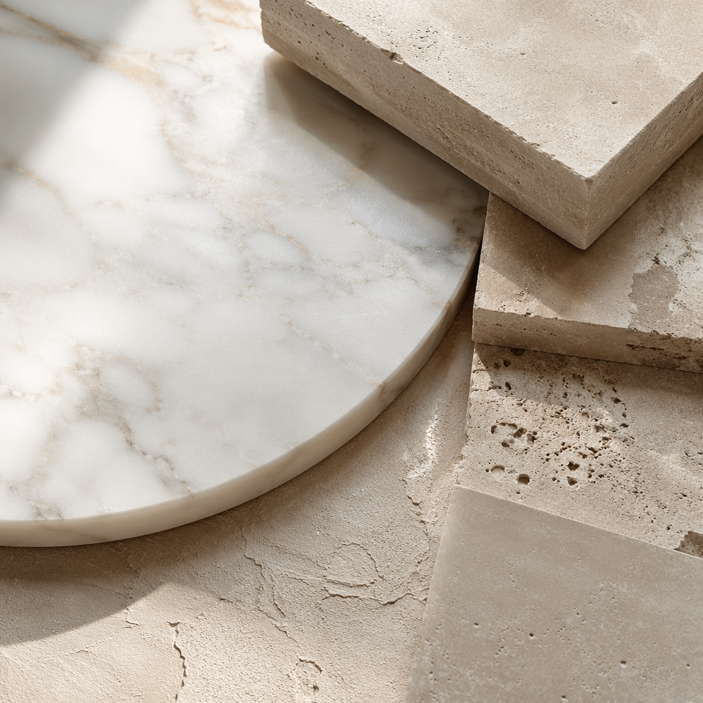 Close-up of light marble tone and stone veining